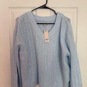 Francesca's Charline Soft V Neck Pullover Sweater - Baby Blue | Size: Large